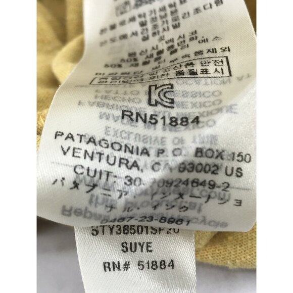 Patagonia T Shirt Mens Size Medium Yellow Mountains Logo Crew Neck - Picture 10 of 10